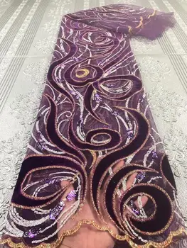 

Nigerian Lace Fabric 2020 5yards Sequins Velvet Lace Fabric Embroidered Tulle African Velvet Lace Fabric