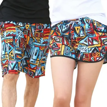 

Men Women Couple Swim Trunks Colorful Geometric Abstract Print Summer Beach Shorts Surfing Running Sports Drawstring Boardshorts