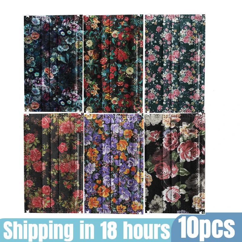 Mascarilla desechable con estampado de flores, máscara facial transpirable multiusos, protección múltiple, 10 Uds.