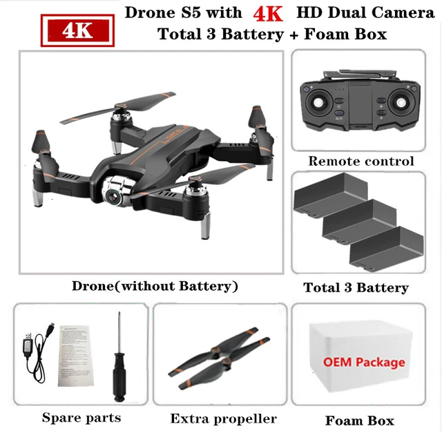 S5 RC Дрон 4K Дроны с 1080P HD двойной камерой складной Квадрокоптер с оптическим потоком регулируемый угол камеры RC вертолет игрушка - Цвет: 4K-Foam Box-3B