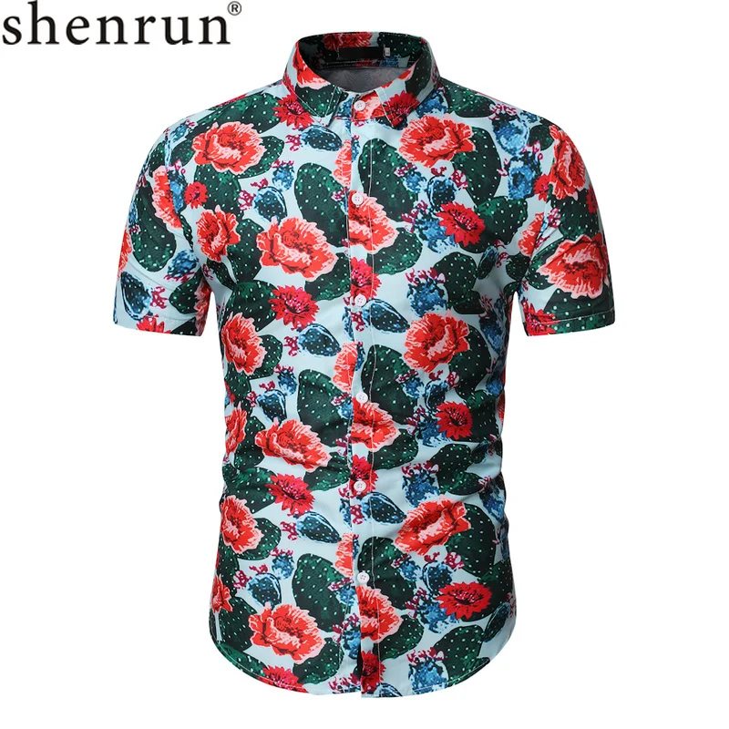 Shenrun Men's Shirts Summer Short Sleeve Slim Fit New Fashion Color Shirt Floral Print Daily Life Casual Comfortable Beach Stage