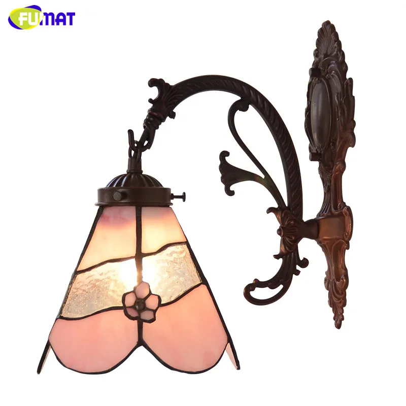 

FUMAT Wall Lamp Sconce Light Fixture Pink Flower LED Stained Glass Shade Home Deco Art Wall Lights Set Of 2 Living Room Decorati