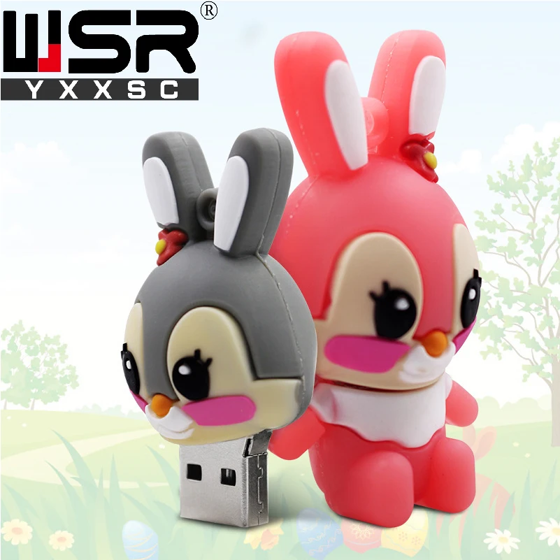 Флеш-накопитель usb 2,0 с милым розовым кроликом из мультфильма, 32 ГБ, 64 ГБ, 128 ГБ, реальная емкость, водонепроницаемый, серый, милый кролик, 4 ГБ, 8 ГБ, 16 ГБ, подарок