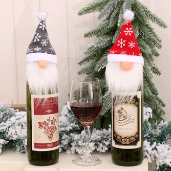 

1PCS Christmas Wine Bottle Decorative Cover Adorable Wine Bottle Santa Claus Hat Sweater Bottle Bags Party Tables Ornament