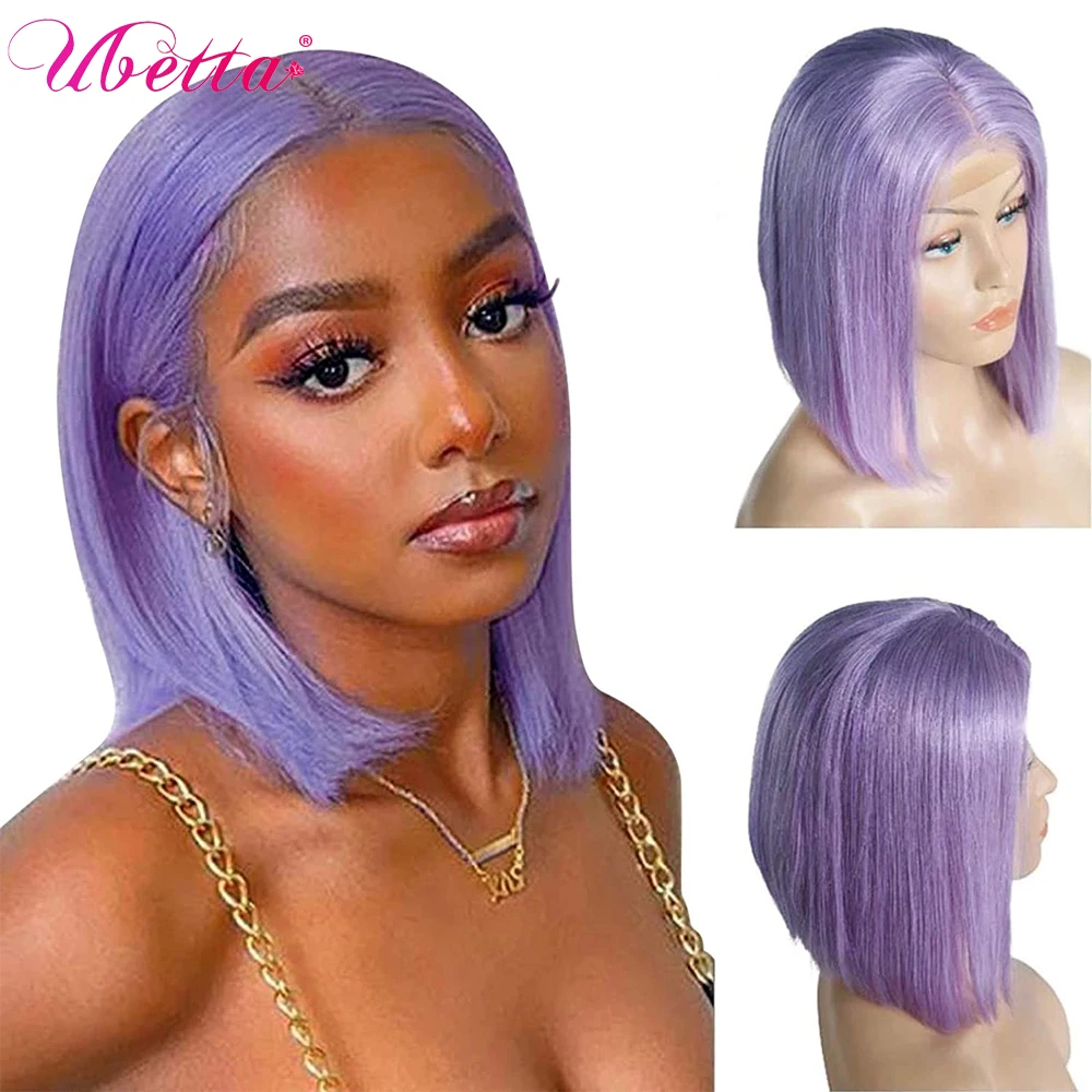 

Парик Lilac Bob короткий 13x4x1 T часть фиолетовый кружевной фронтальный боб парик человеческие волосы для черных женщин предварительно выщипанные отбеленные узлы цветные Ubetta