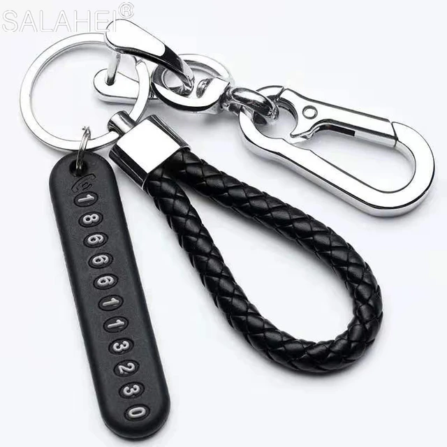 ST Car Keychain Phone Number Card Keyring Anti-lost Leather Plate Key Ring  Auto Vehicle Key Chain Accessories