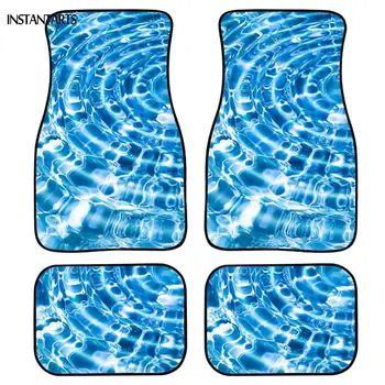 

INSTANTARTS 4Pcs Car Foot Mats Water Ripple Print Lake Blue Super Waterproof Non Slip Anti-Dirty Front&Rear Auto Floor Carpets