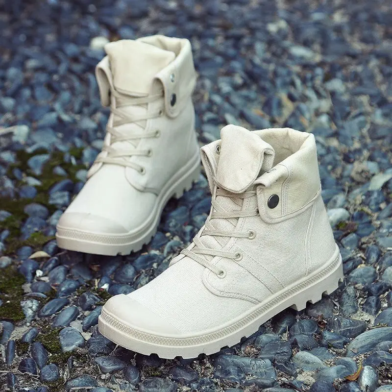 Beige Boots Merkmak/сезон осень-зима; мужские парусиновые ботинки; армейские ботильоны в военном стиле; модные высокие военные мужские ботинки; удобные кроссовки - Цвет: Beige Boots