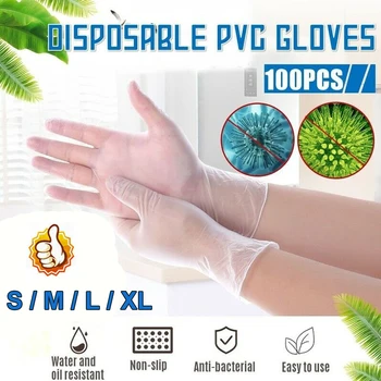 

50/100PCS Food Grade Disposable PVC Gloves Anti-static Plastic Gloves For Salon Tatoo Cleaning Accessories