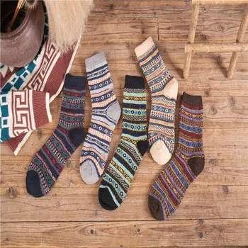 

5Pairs /Pack Autumn Winter New Men Socks Retro Rabbit Wool Socks Men's Comfortable National Wind Warm Socks