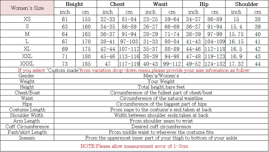 costume size