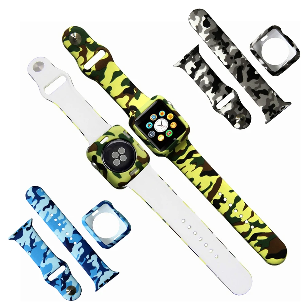 ТПУ чехол Camo и ремешок 2 в 1 Набор протектор для apple watch 38mm группа 3 38/42 мм спортивные