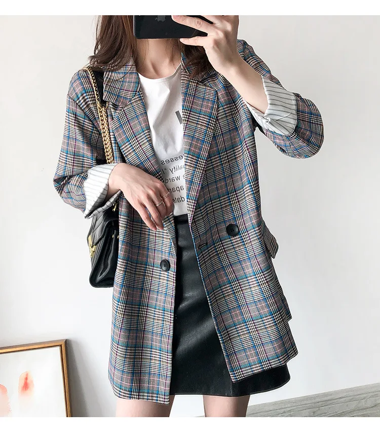 

Plaid blazer women loose 2020 spring and autumn new student vintage web celebrity small suit jacket