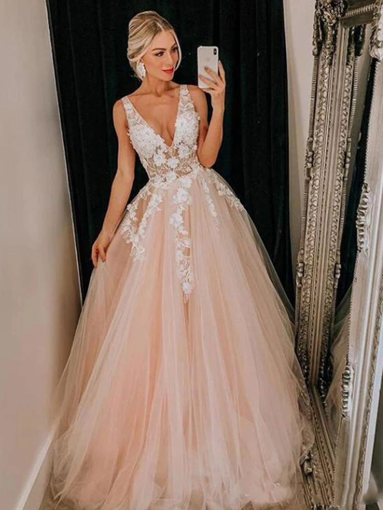 picture color LORIE свадебное платье цвета шампань с v-образным вырезом 3D аппликацией А-силуэта невесты платья длиной до пола сексуальное свадебное платье - Цвет: picture color