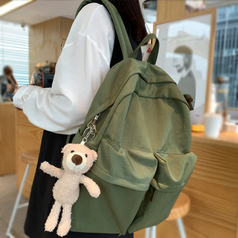 DCIMOR Double Front Pocket Waterproof Nylon Women Backpack Female Preppy Style Schoolbag for Girls Travel Backpacks Book Mochila | Багаж и