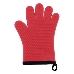 Silicone Heat-Resistant Non-Slip Cooking and Baking Gloves with Lanyard (1Pcs Red)