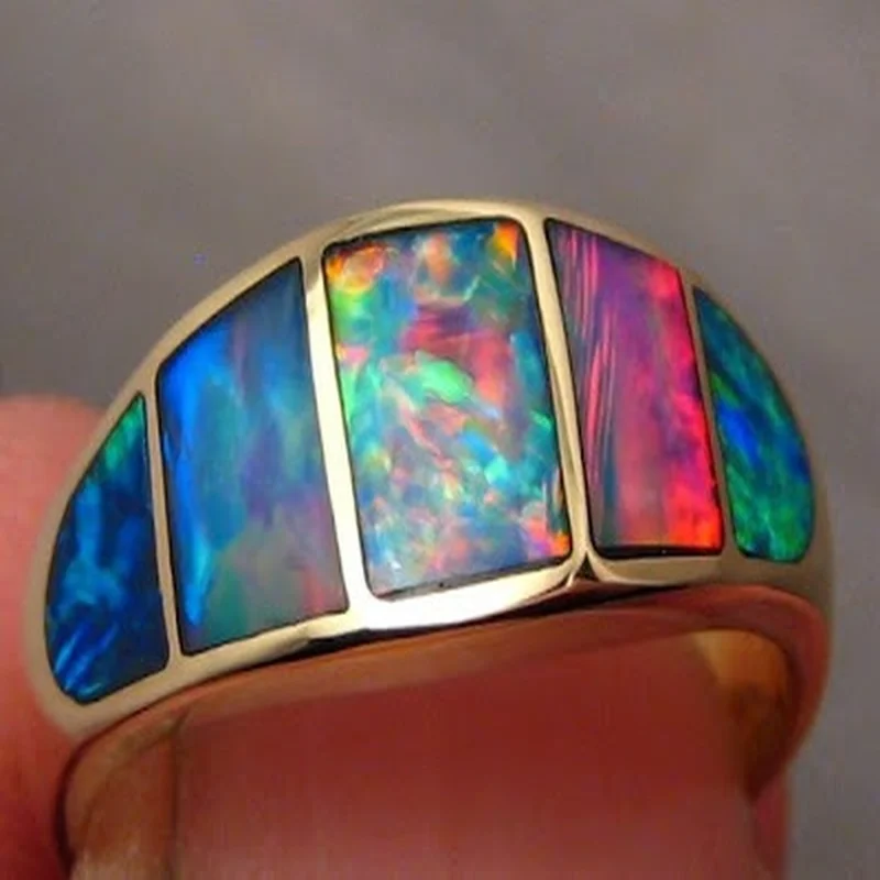 

2024 Trend Simple Opal Colorful Temperament Bracelet Rings For Women Cute Jewelry Bijouterie Female Luxury Wedding Accessories