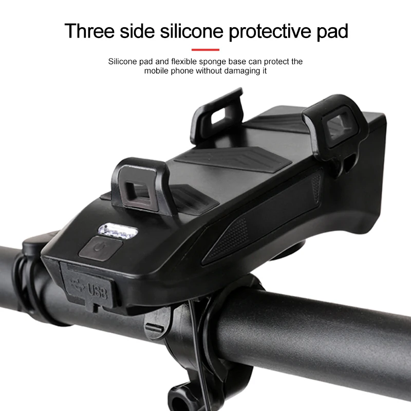 Multi-functional 3 LED USB Bike Light Built-in 4000 mAh Rechargeable Battery Cycling Light Cycling Phone Holder Bike Bell