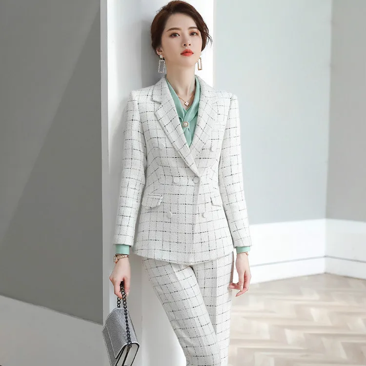 Women Clothes Professional Wear Lattice Women's New Fashion Korean British Style Suit Ladies Dress Uniforms Women Suit
