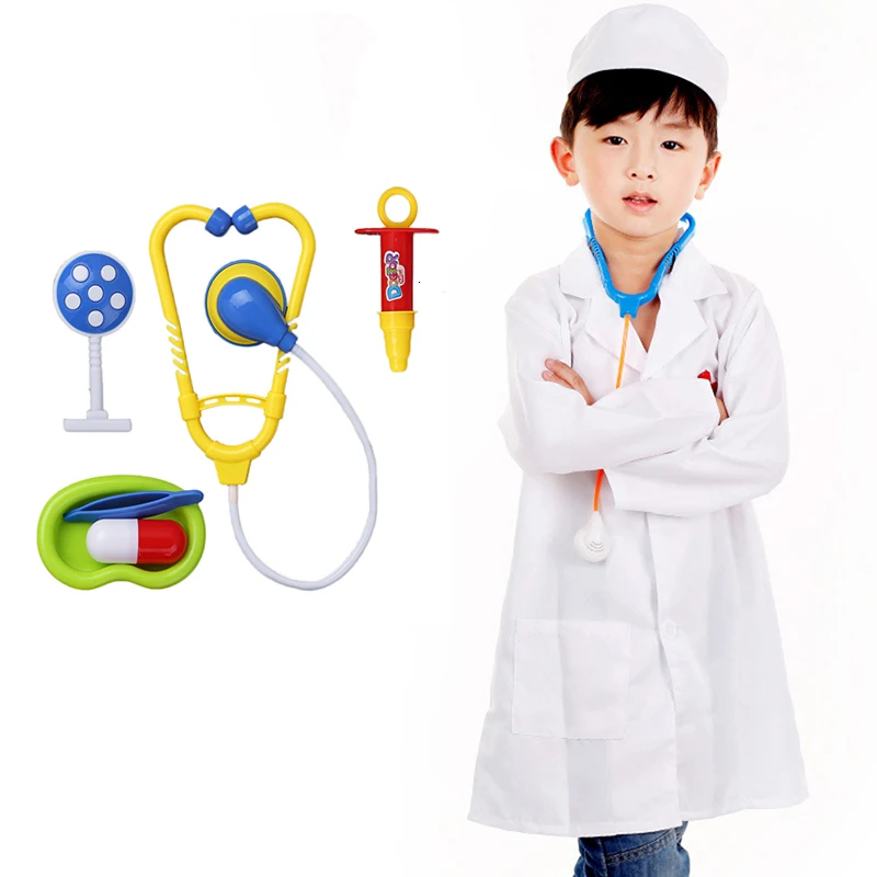 coat cap with toys Карнавальный детский Косплей медицинская форма для детей Хэллоуин вечерние одежда медсестры необычная Одежда для мальчиков и девочек хирургический набор игрушек для ролевых игр - Цвет: coat cap with toys