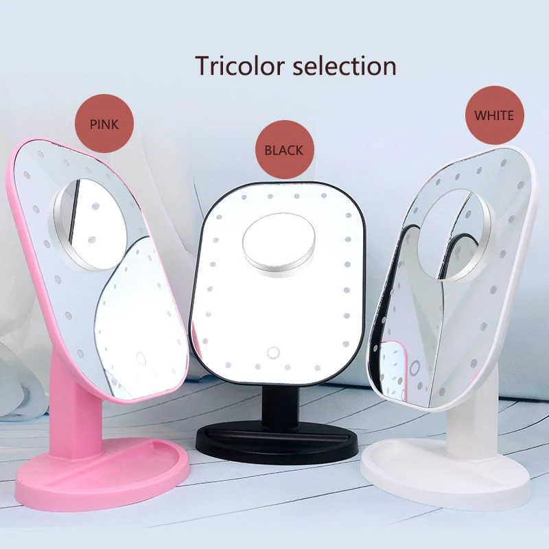 Led Makeup Mirror Portable 20 LED Light Touch Screen 10X Magnifier Vanity Mirror Flexible Cosmetics Desktop USB Mirror FZB3686-3