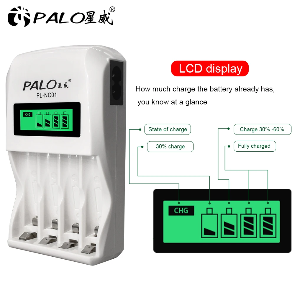 PALO 4-8 Slots Fast Smart Charger LCD Display Intelligent Battery Charger For 1.2V AA AAA NiCd NiMh Rechargeable Battery