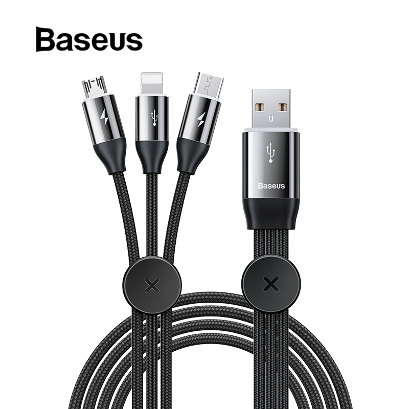 En Ligne Câble USB Baseus 3 en 1 LED Type C pour Samsung S10 S9 iPhone 11Pro Max XR câble chargeur USB pour voiture Micro câble USB fil USB C