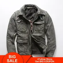 2020 chaqueta gris Vintage de cuero de Safari para hombre de talla grande XXXXL cuero vacuno grueso auténtico abrigo de cuero Natural de primavera envío gratis
