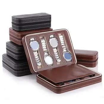 

hot 2/4/8 Grids Portable Faux Leather Zipper Travel Watch Storage Case Box Organizer watch Accessories
