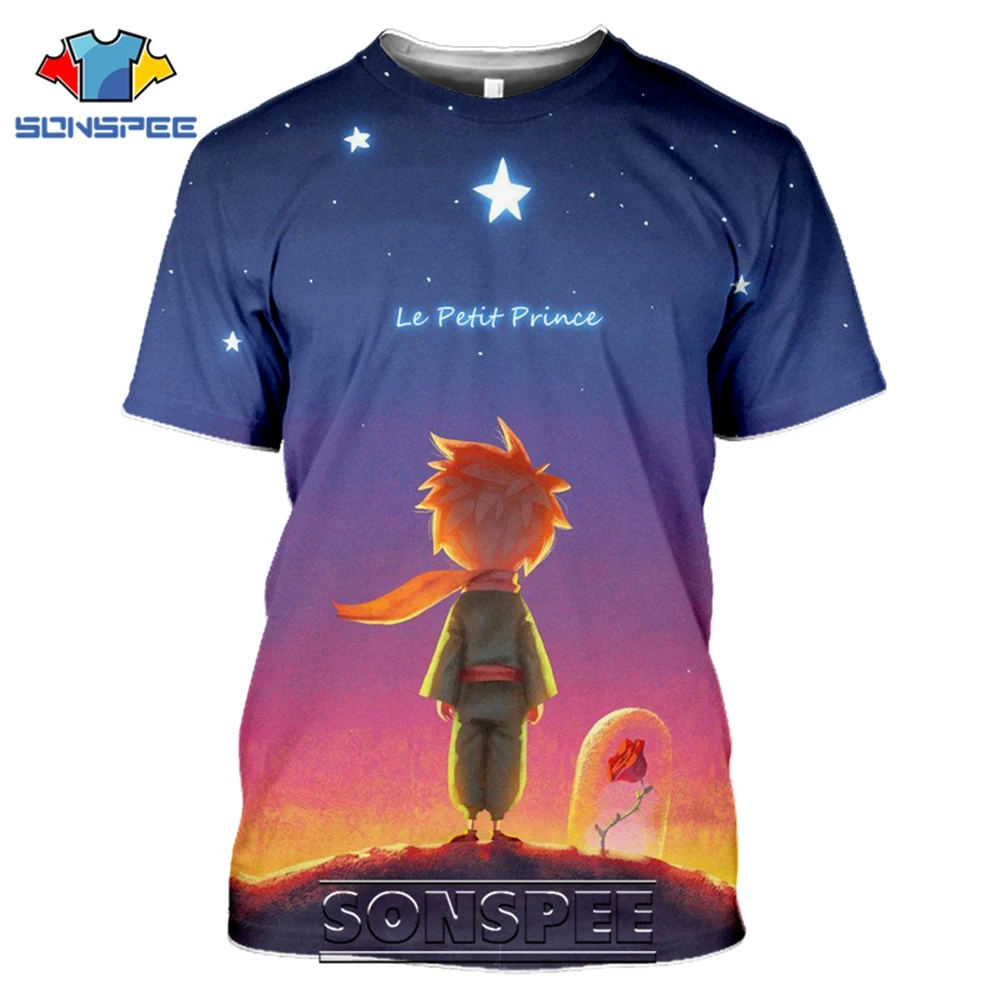 SONSPEE T-shirts The Little Prince 3D Print Men Women Funny Casual Hip Hop Streetwear Cartoon Movie Rose Tees Tops Shirt (12)