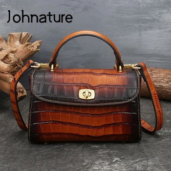

Johnature Alligator Fashion Designer Bag 2020 New Genuine Leather Luxury Handbag Vintage Hasp First Layer Cowhide Shoulder Bags