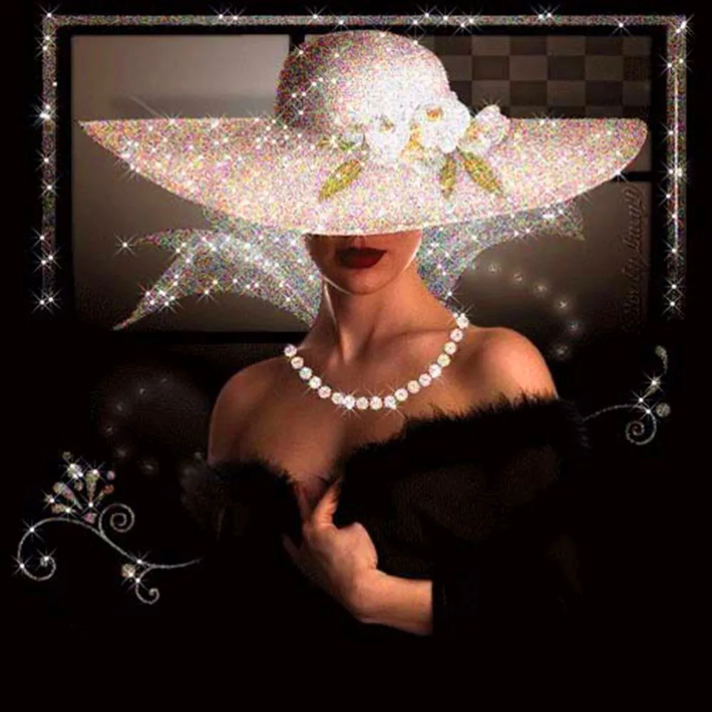 5D DIY Алмазная картина вышивка шляпа женщина узор мозаика Стразы картина украшение дома подарок круглая алмазная живопись R1 - Цвет: R1-1