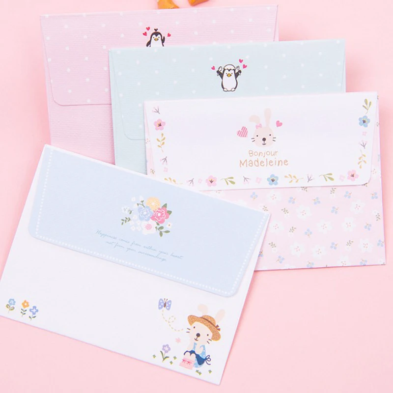 4 комплекта Kawaii кролик Пингвин цветок 2 шт конверт+ 4 шт бумажные буквы креативные канцелярские принадлежности подарок школьные офисные принадлежности