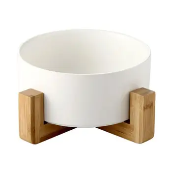 

Pet Ceramic Elevated Raised Cat Bowl With Wood Stand No Spill Pet Food Water Feeder Cats Small Dogs Feeding Bowl Cats Dog Tools