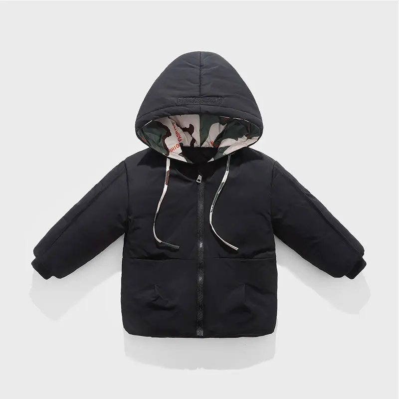 Детские пуховые пальто зимняя одежда для малышей пальто с капюшоном куртки с рисунком для маленьких мальчиков и девочек осенне-зимняя теплая верхняя одежда детская одежда - Цвет: Черный