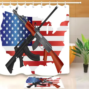 

Flag Guns USA Fabric Shower Curtain Polyester Sheer Curtains Set Bath Custom