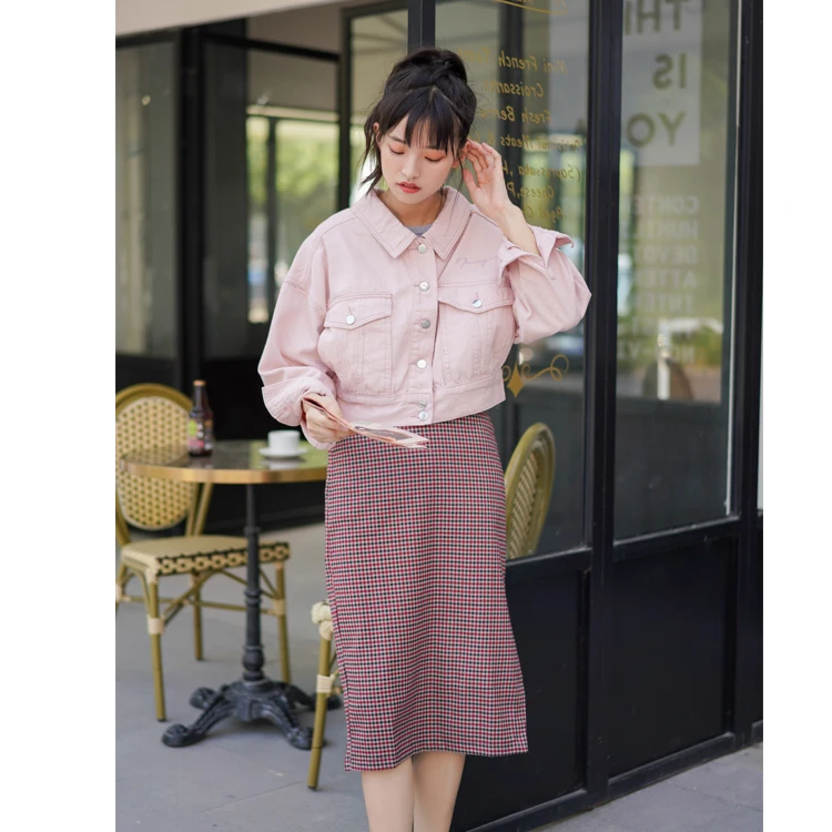 

Spring Autumn Women Clothing Cowboy Coat Loose Long Sleeve Short Female Denim Jacket White Black Blue Pink Bomber Jacket Coats