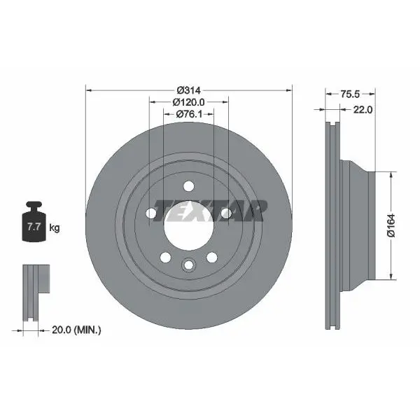 Диск тормозной задний VW T5/Touareg 2.0-6.0/1.9-5.0TDi 02 TEXTAR