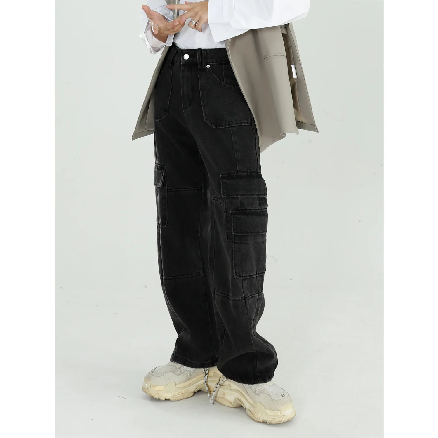 Black Clothing Men 2021 Autumn Vintage Jeans Washed Loose Wide Leg Pants Straight Cargo Pants Baggy Jeans Denim Jeans Streetwear 2
