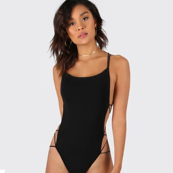 

Women Sexy Solid Black Sheath Bodysuit Female Summer Fashion Solid Bandage Backless Sexy Bodycon Bodysuits Ladies Clothing