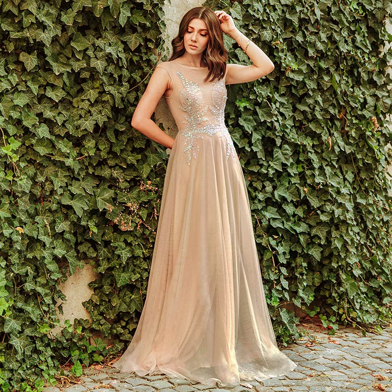 Элегантные розовые вечерние платья Длинные королевские Abby A-Line с круглым вырезом без рукавов длиной до пола с бисером драпированные вечерние платья