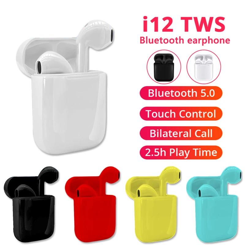 

Pop Up Bluetooth Headsets Earbuds i12 TWS Touch Control Original Headsets True Wireless Headphone For All Smart Phone Earpiece