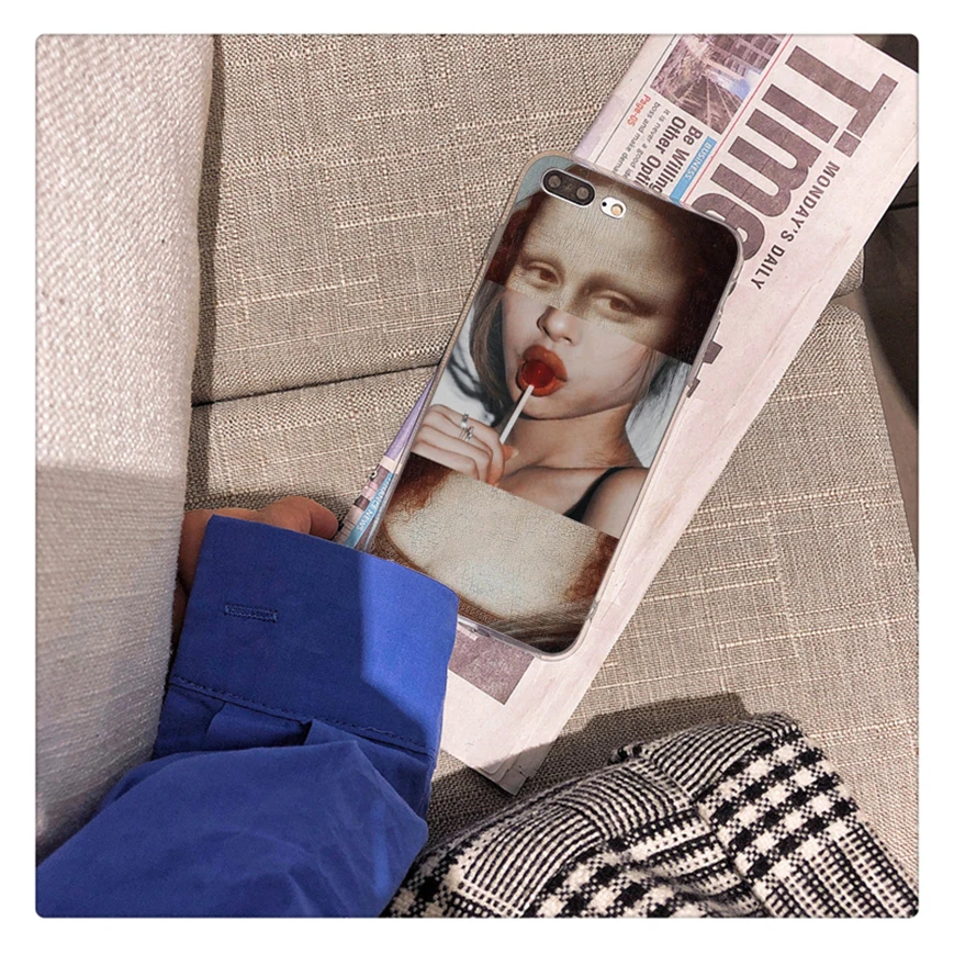 A3 Чехол для телефона Mona Lisa с принтом, мягкий из ТПУ для iphone 11 pro max X XR XS MAX 8 7 6 5 6S 5s PLUS SE MonaLisa gum smoke - Цвет: A3