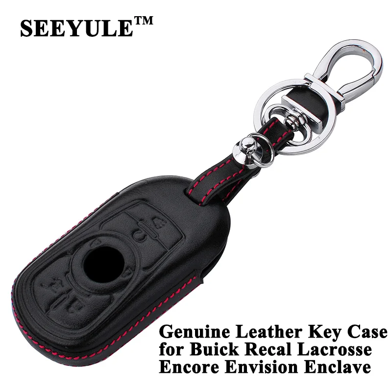 

1pc SEEYULE Car Key Case Genuine Leather Key Shell Cover Storage Bag Protector for Buick Recal Lacrosse Encore Envision Enclave