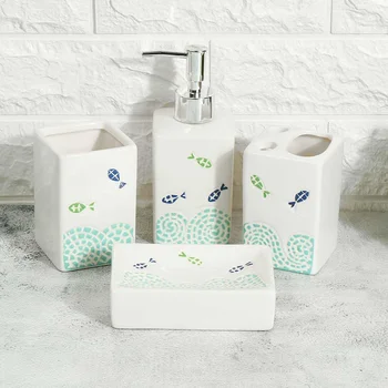 

4PCS Ceramic Soap Toothbrush Holder Liquid Lotion Dispenser Soap Dish Gargle Cup Soap Box Home Toilet Bathroom Accessories Set