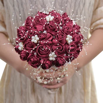 

New Bridal Bouquets Artificial Wedding Bouquet Crystal Sparkle With Pearls Free Ship Dropship 14 Colors Gorgeous Wedding Flowers