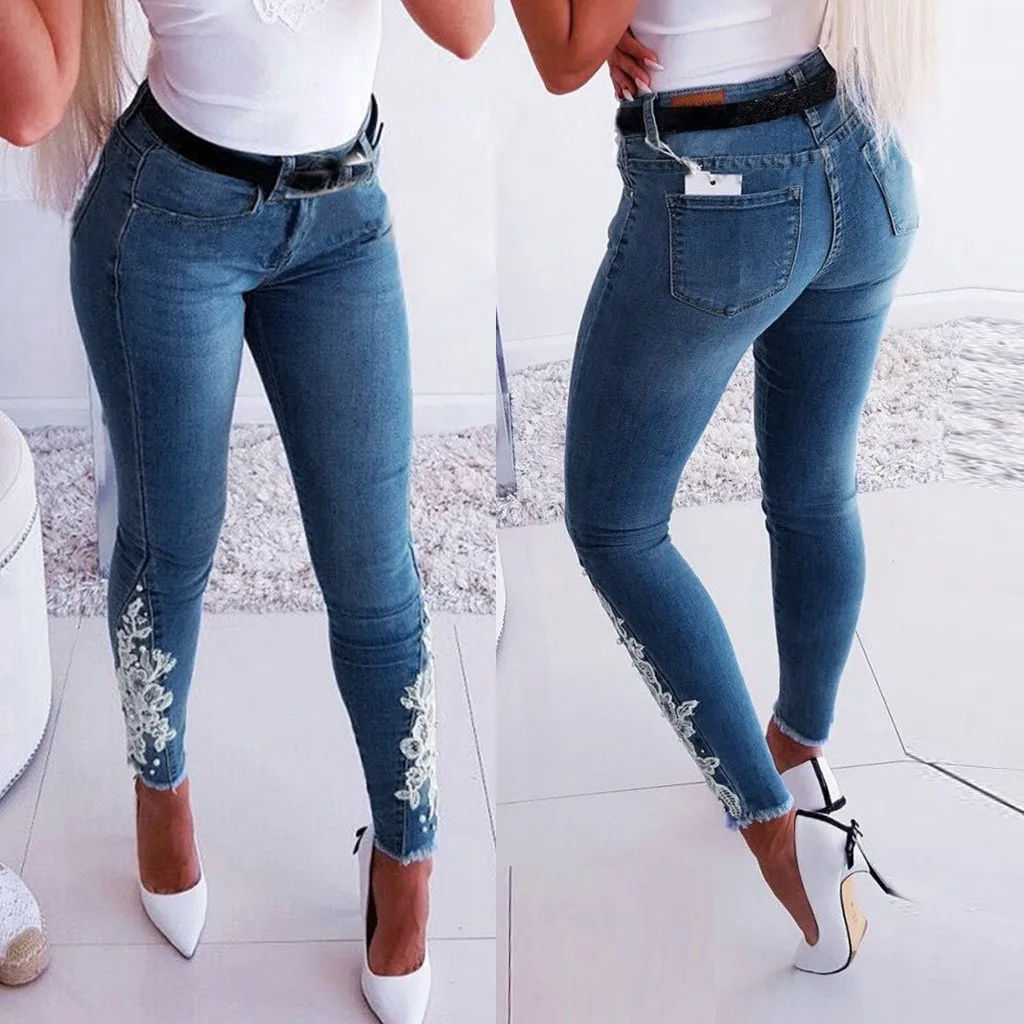 Jaycosin New Fashion Ladies Casual Wild Skinny Slim Fitness Jeans Elastic Stretch Thin Female Soft Plus Size Leggins Jeans 10#4
