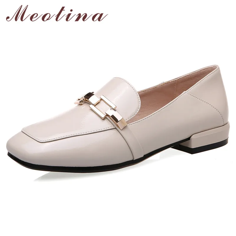 

Meotina Spring Flats Women Shoes Patent Leather Flat Loafers Shoes High Quality Chain Square Toe Shoes Ladies New Red Size 33-40