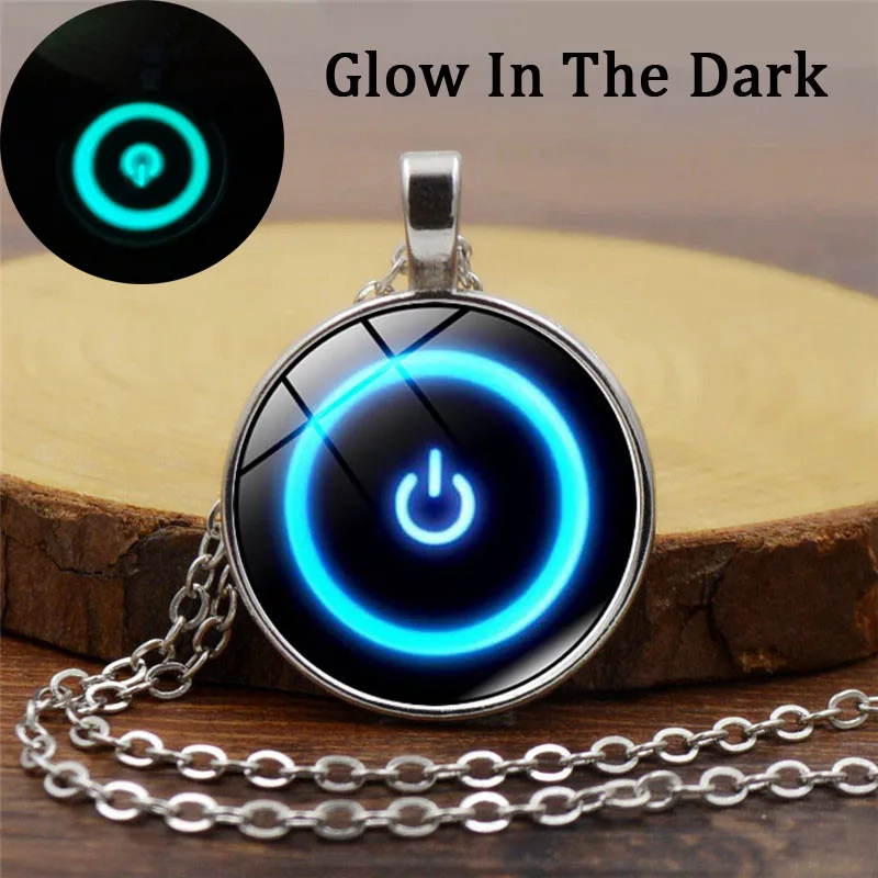 

2019 New Power Switch Button Luminous Pendant Necklace Popular Vintage Sweater Chain Jewelry Women Men Glowing Necklace Gift