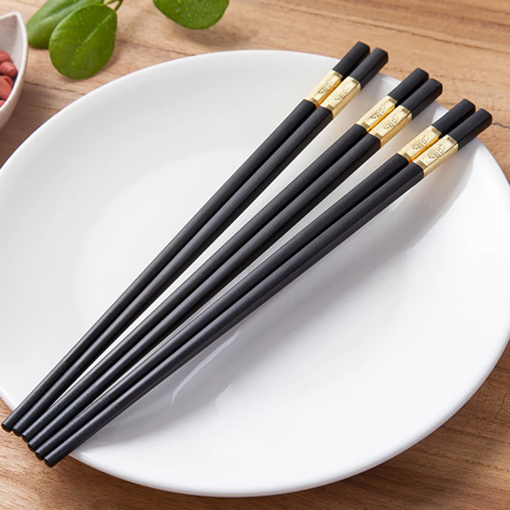 Hot 10 Pairs Non-Skid Reusable Chopsticks Dishwasher Safe Alloy Chinese Style Fiberglass with Golden Stamp | Дом и сад